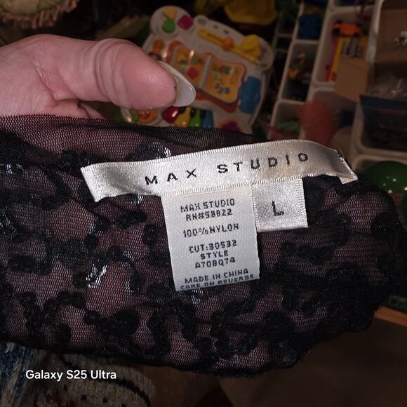 EUC Max Studio, black sheer, mesh sequin, racerback tank tunic top sz L - Picture 4 of 5